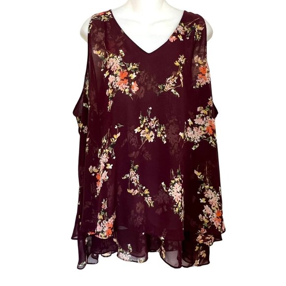 NWOT LANE BRYANT BURGUNDY FLORAL LAYERED CHIFFON SLEEVELESS TOP PLUS SIZE 26 - Picture 1 of 10